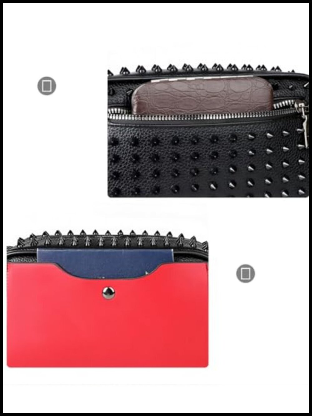 Studded Faux Leather Clutch Bag with Metal Spikes Crossbody Zipper - Picture 5 of 5